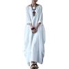 ORANDESIGNE Abiti Lungo Donna Manica 3/4 in Cotone e Lino Maxi Vestiti Girocollo Tinta Unita Casual Abito Caftano Boho Allentato Abito Spiaggia Bikini Cover Up Taglie Forti A Bianco M