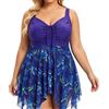 SEDEX Costume Intero Donna Curvy Taglie Forti con Gonna Asimmetrica Rete, Vita Alta Contenitivo, Reggiseno Integrato Senza Ferretto Imbottito Rimovibile, Schiena Incrociata, Costume da Bagno Mare