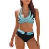 riou 2024 Set Bikini Donna Push Up Sexy Stampa Floreale Set Costume Da Bagno Boemo Diviso Costumi Da Bagno Riduttori Reggiseno Top Biancheria Da Bagno Estate Viaggi Spiaggia Vikini, blu cielo, 4XL