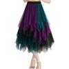 YOUYIKE Gonna Tulle Donna Pieghe Asimmetrica Irregolare Elegante Sottogonna Tulle Lunga Gonna Strega Halloween per Cosplay Festa Carnevale (IT, Testo, Taglia unica, Regular, Regular, Viola Verde Nero)