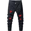 Generic Jeans Strappati da Uomo, Slim Fit, Gamba Dritta, Effetto Consumato, Rossi, Taglia S