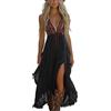 Generic Abito Vintage Con Scollo a V E San Maniche per Le Donne Retro Western Country Abiti Casual Spiaggia Abito Vacanza Al Ginocchio Medievale Gonna Deguisment Occidentale Costume Da Cowgirl