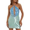 Generic Abito da sera da donna, sexy, con paillettes da donna, senza maniche, senza maniche, scollo a schiena scoperta, elegante, taglio sottile, con spalle scoperte, mini abito per cocktail, verde, S