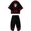 Doslavida - Set cardigan kimono giapponese da uomo, stile cinese, stampato, giacca e pantaloni, aperto sul davanti, a sette maniche, XXL