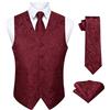 Enlision Gilet da Uomo Elegante Paisley Jacquard Gilet Bordeaux da Abito Cravatta e Fazzoletto Set per Festa Sposa
