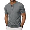 Wayleb Maglia Serafino Uomo Girocollo Manica Corta T-Shirt in Cotton Casual, Grigio Scuro M