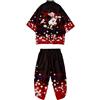 Doslavida - Set cardigan kimono giapponese da uomo, stile cinese, stampato, giacca e pantaloni, aperto sul davanti, a sette maniche, XL