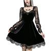 ensswliz Abito da donna gotico Lolita Steampunk Grunge velluto cocktail party Halloween abito a maniche lunghe punk gotico, A-Nero, S