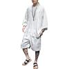 DOSLAVIDA Giapponese Kimono Jacket Set Uomo Elegante Open Front Coat con Pantaloncini Stile Cinese Stampato Cardigan