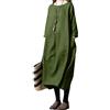 ORANDESIGNE Abiti Lungo Donna Manica 3/4 in Cotone e Lino Maxi Vestiti Girocollo Tinta Unita Casual Abito Caftano Boho Allentato Abito Spiaggia Bikini Cover Up Taglie Forti D Army Green S