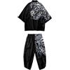 Doslavida - Set cardigan kimono giapponese da uomo, stile cinese, stampato, giacca e pantaloni, aperto sul davanti, a sette maniche, L