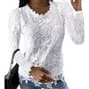 ORANDESIGNE Top in Pizzo Donna Manica Corta/Lunga Elegante Magliette Top Girocollo Canottiera Lupetto Tinta Unita Base Shirt Camicia a Maniche Lunghe Pizzo Bluse T Shirt Tops AC Bianco XXL