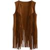 MIMIKRY Gilet con frange effetto camoscio, cowgirl hippie indiana Boho Festival anni '60, taglia M, colore: marrone