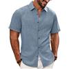 PJ PAUL JONES Camicia da uomo a maniche corte, per il tempo libero, con bottoni, estiva, da spiaggia, vestibilità regolare, camicia da uomo, Grigio-blu, XL