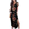 GRECERELLE Maxi Abito Lungo da Donna, Estivo, Casual, a Maniche Corte, con Stampa Floreale, con Tasca, 19 FP Marrone Nero, XL