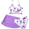 Generic Costume da Bagno Bambina, 3 Pezzi, con Stampa Integrale Incrociata, Bikini Gonna Copricostume, Spiaggia, 5-12 Anni