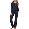 Jahetuul Pigiama Donna Cotone Lungo Pigiami Due Pezzi da Donna Invernale Maglia con Aperto Davanti e Bottoni e Pantaloni Lunghi con Tasche Comodo Casual