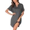 Wikoan Camicia da Notte Donna,Corto Vestito da Notte a Manica con Bottoni,Notte Donna con Tasche,Grigio Scuro,M