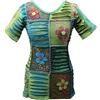 SHOPOHOLIC FASHION Maglietta Hippy da Donna a Maniche Corte Ricamate con Fiori Blu, Blu, M