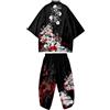 DOSLAVIDA Set kimono giapponese da uomo, elegante giacca aperta sul davanti con pantaloncini, cardigan stampato, stile cinese