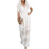FM2018XSL Donna Elegante Pizzo Fiori Abito Lungo Estate Maniche Corte Bohemia