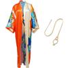 CRFASIBE Copricostume Lungo da Donna, Kimono Bohémien con Cintura, Caftano da Spiaggia Elegante, Ideale Come Copertura Bikini(Stile E)