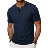 Wayleb Maglietta Uomo Serafino con Bottoni Girocollo T-Shirt Casual Manica Corta, Blu Navy 3XL
