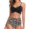 SDFWGG Costume da Bagno Due Pezzi Donna con Scollo a V e Slip a Vita Alta Bikini Modellante Costume Due Pezzi Push Up per Mare Piscina Vacanze Spiaggia (Nero M)