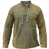 Gheri - Camicia da uomo in canapa e cotone, con lacci, scollo a V, S