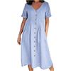 SMIDOW Abito estivo da donna, casual, con scollo a V, a maniche corte, tinta unita, in cotone e lino, taglie forti