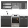 Vicco Cucina componibile R-Line, Antracite lucido/antracite, 200 cm | 5 Moduli · Piedini regolabili in altezza · Piano di lavoro incl. · Ante robuste · Con mobile vetrina