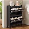 Vlsrka Scarpiera con Specchio, Scarpiera Ingresso con 2 Lembi, Scarpieras Salvaspazio Slim per 16 paia di scarpe, Cassettiera per scarpe Legno Corridoio, Ripiano Rimovibile, 103 x 80 x 25 cm, Nero