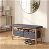[en.casa] Panca da Scarpe con 2 Contenitori Scarpiera con Seduta Imbottita e 2 Scatole Porta Oggetti Scarpe Borse per Ingresso Corridoio 90 x 30 x 45 cm - Bambù Naturale/Grigio
