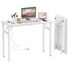 Lvhecforhm Scrivania Pieghevole con 2 Prese e 2 Porte USB, Tavolo da Scrivania Pieghevole per PC, Bianco Tavolo Pieghevole da Tavolo, Scrivania Ufficio, 100x50x76cm Postazione