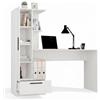 CDF Scrivania con Libreria Cassetto 140 cm 3 Ripiani Bianco 16 mm | Pannello truciolato, 1 cassetto, libreria integrata, 3 ripiani, per smart working, bambini e ragazzi, camera studio casa