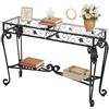 HavenlyYouth Tavolo consolle da 120 cm, in vetro temperato, tavolo da ingresso vintage con struttura in metallo, tavolo da corridoio per soggiorno, ingresso, ingresso, piedi regolabili (nero)