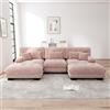 Muskel Cloud Sofa 3 Posti con 2 Ottomane, Divano angolare modulare in ciniglia, Comodo paesaggio Soggiorno con Seduta Profonda, Imbottito Morbido per Soggiorno, Rosa