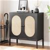 Salutmeuble Mobile credenza in rattan, con anta e mensola, consolle con ripostiglio, per corridoio, ingresso, soggiorno (nero, 80cm x 40cm x 83cm)