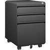 Dripex - Cassettiera con rotelle in metallo, 40 x 50 x 62 cm, 3 cassetti, con chiavi, 4 rotelle, ideale per l'ufficio, assemblata