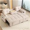 Wyibwy Divano angolare a L con funzione letto,Divano a 3 posti con letto estraibile e portabicchieri pieghevole,divano trasformabile con vano contenitore,tessuto di lino,per soggiorno,beige