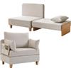 HOMCOM Poltrona Letto Singolo 2 in 1 Trasformabile 94x63x89cm Crema | Apertura a Libro con Cuscini, Divano Letto Imbottito Pieghevole Salvaspazio, Lino-Velluto, Braccioli e Gambe in Legno, Tasche