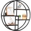 HOMASIS Mensola da Parete Rotonda a 4 Ripiani, Nero, Diametro 55 cm | Scaffale Sospeso in Metallo e Legno, per Cucina, Ufficio, Salotto e Cameretta