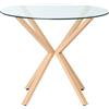 Beliani Tavolo da Pranzo Rotondo Piano in Vetro e Legno Chiaro e ø 90 cm