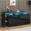 YuQozii Credenza con LED, mobili da soggiorno in nero lucido, armadietto per soggiorno, mobile TV, parete del soggiorno, alta, armadio multiuso, armadio buffet, sala da pranzo