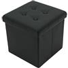 cecaro group Pouf Cubo Contenitore in Ecopelle 38x38 cm - Seduta Imbottita con Baule Salvaspazio - Trapuntato con Bottoni - Vari Colori (Nero)