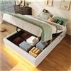 Wyibwy Letto singolo imbottito 90x200cm,con luci LED telecomandate,porte USB e Type-C,tasche laterali,senza testiera,funzione di contenitore idraulico,senza materasso, Beige