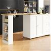 BLUON HOME BLUON Tavolo da bar girevole 360°, su ruote, 3 cassetti, porta snack, multifunzione, cucina-soggiorno, bianco (138-209 x 39 x 106 cm)