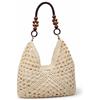 LLELEMAMO Borsa in Paglia Donna, Borsa a Spalla Bohémien Intrecciata Grande Capacità, Borsa Mare Leggera Fatta a Mano per Vacanze, Viaggi, Shopping e Outfit Estivi (Off-white)