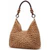 LLELEMAMO Borsa in Paglia Donna, Borsa a Spalla Bohémien Intrecciata Grande Capacità, Borsa Mare Leggera Fatta a Mano per Vacanze, Viaggi, Shopping e Outfit Estivi (Brown)