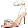 Castamere Medio Tacco Heel Aperte sulla Punta Diamante Cristallo Nodo Fiocco Cinturino alla Caviglia Sandali da Matrimonio Ballo Estate 8 CM Heels